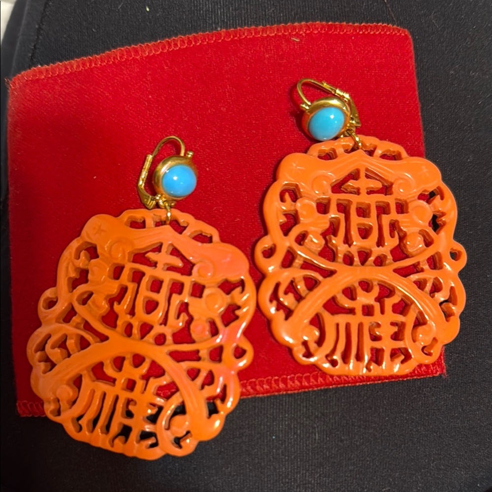 Kenneth Jay Lane Orange and Blue Statement Earrings